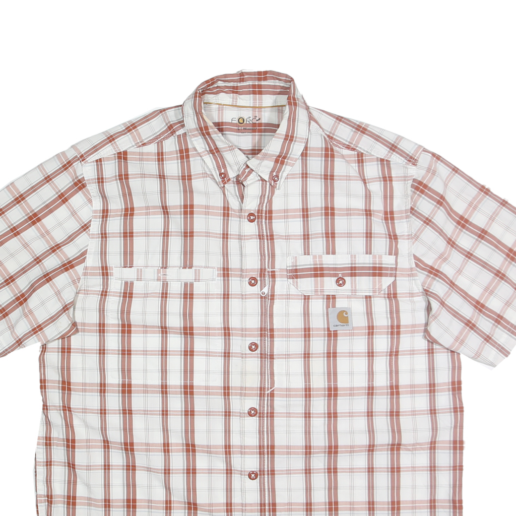 CARHARTT Mens White & Rust Check Shirt L Cotton Blend Short Sleeve Casual Work