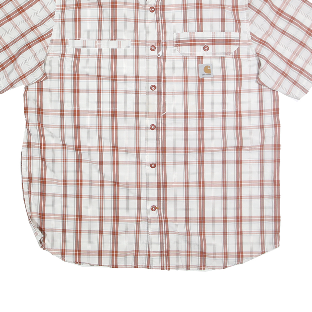 CARHARTT Mens White & Rust Check Shirt L Cotton Blend Short Sleeve Casual Work