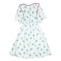Womens White & Turquoise Floral Day Polyester Dress UK 10 Elastic Waist Midi