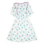 Womens White & Turquoise Floral Day Polyester Dress UK 10 Elastic Waist Midi