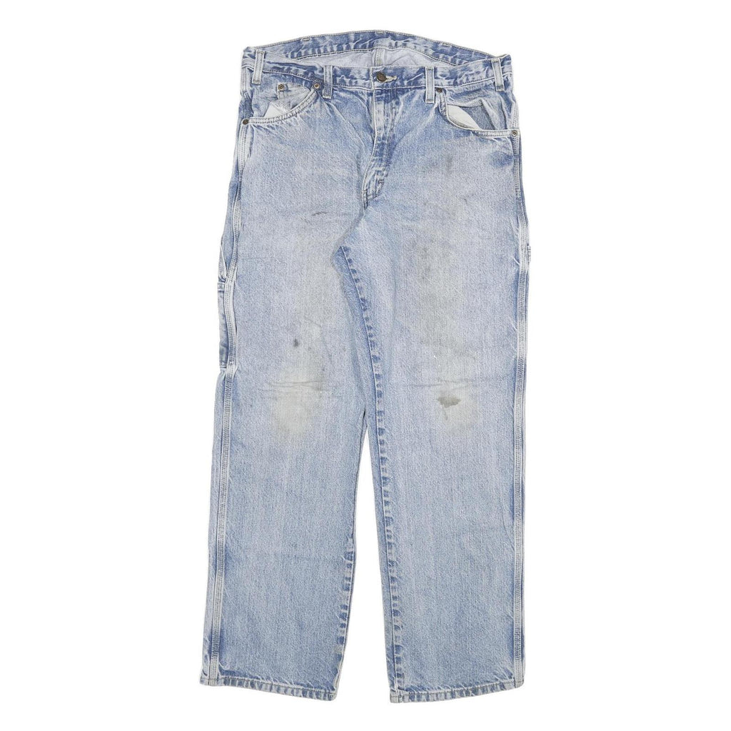DICKIES Mens Regular Fit Light Blue Denim Jeans W33 L30 Workwear Utility Zip