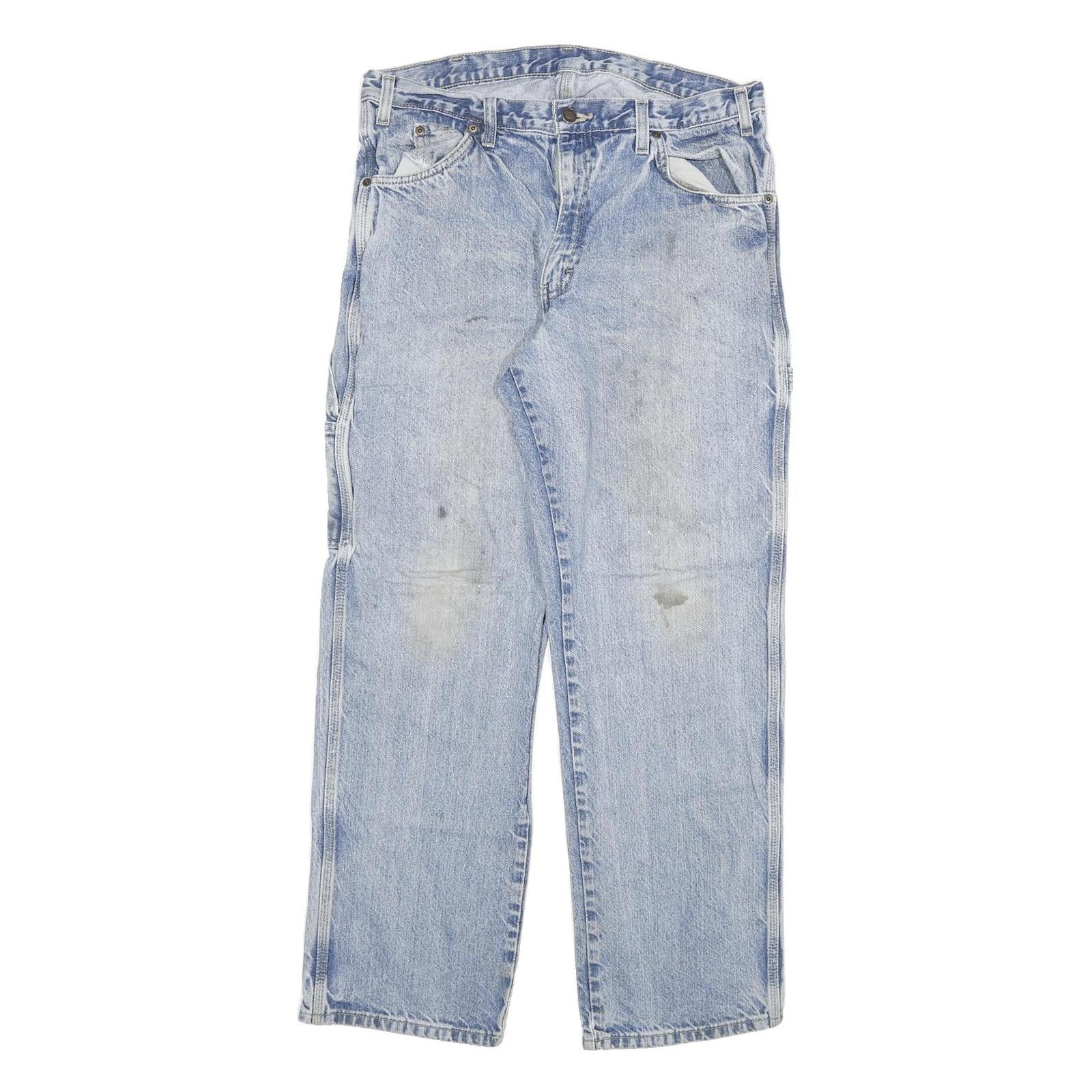 DICKIES Mens Regular Fit Light Blue Denim Jeans W33 L30 Workwear Utility Zip