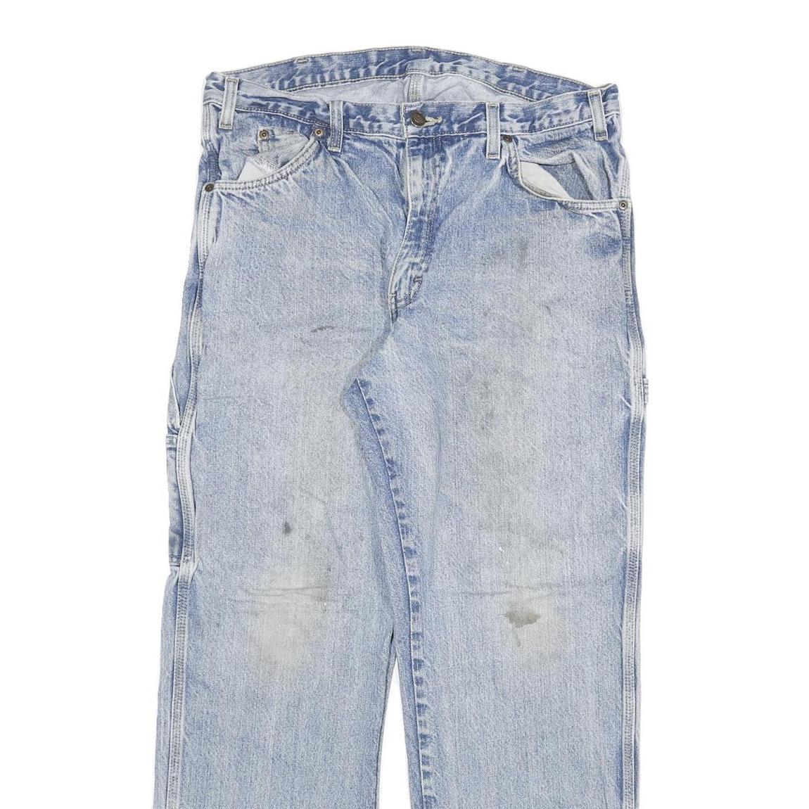 DICKIES Mens Regular Fit Light Blue Denim Jeans W33 L30 Workwear Utility Zip