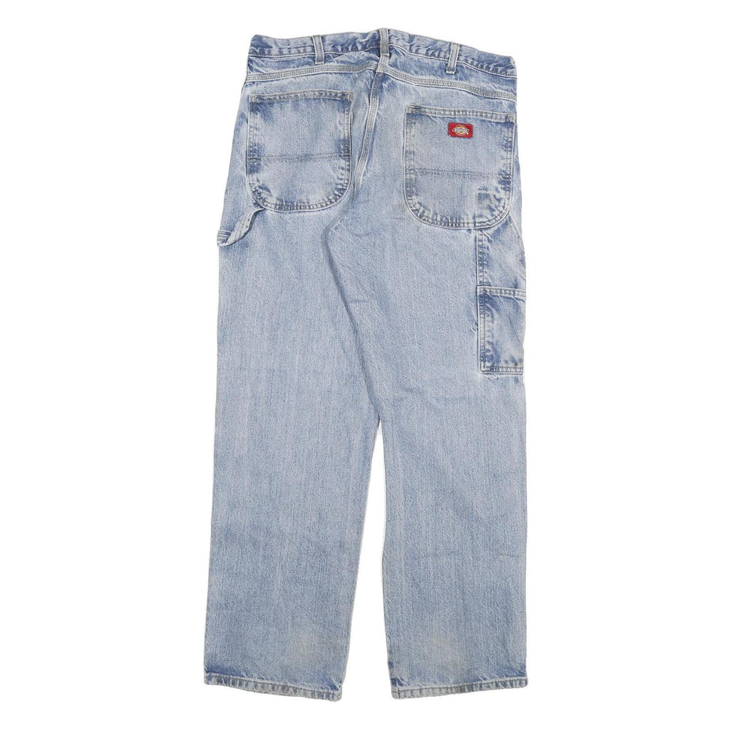 DICKIES Mens Regular Fit Light Blue Denim Jeans W33 L30 Workwear Utility Zip