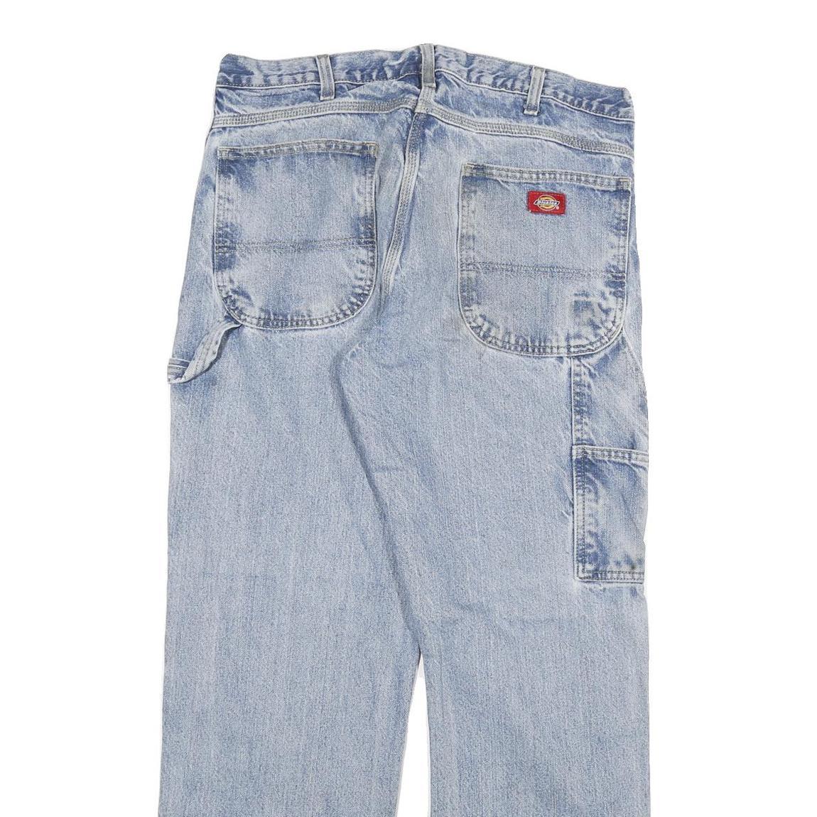 DICKIES Mens Regular Fit Light Blue Denim Jeans W33 L30 Workwear Utility Zip