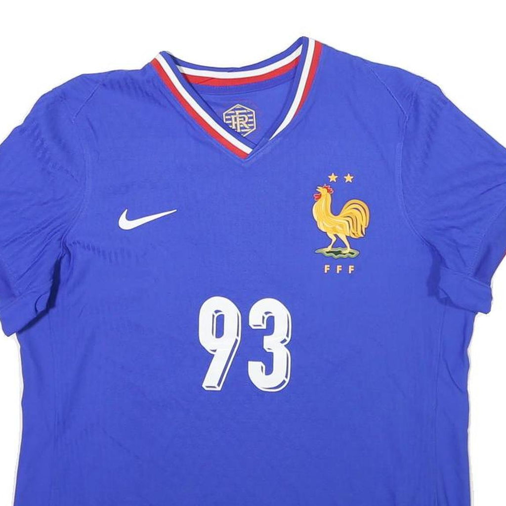 NIKE Mens Blue Football Shirt L Short Sleeve V-Neck 93 Genco Polyester Blend