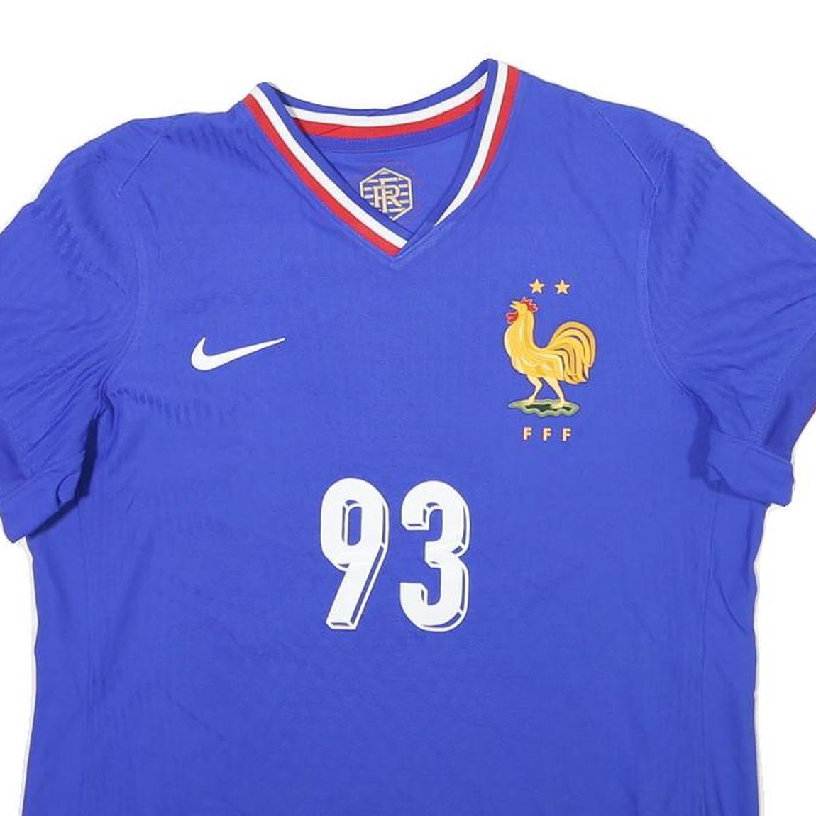 NIKE Mens Blue Football Shirt L Short Sleeve V-Neck 93 Genco Polyester Blend