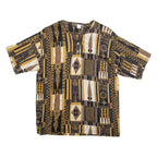 Womens T-Shirt Brown Button Neck L
