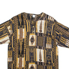 Womens T-Shirt Brown Button Neck L