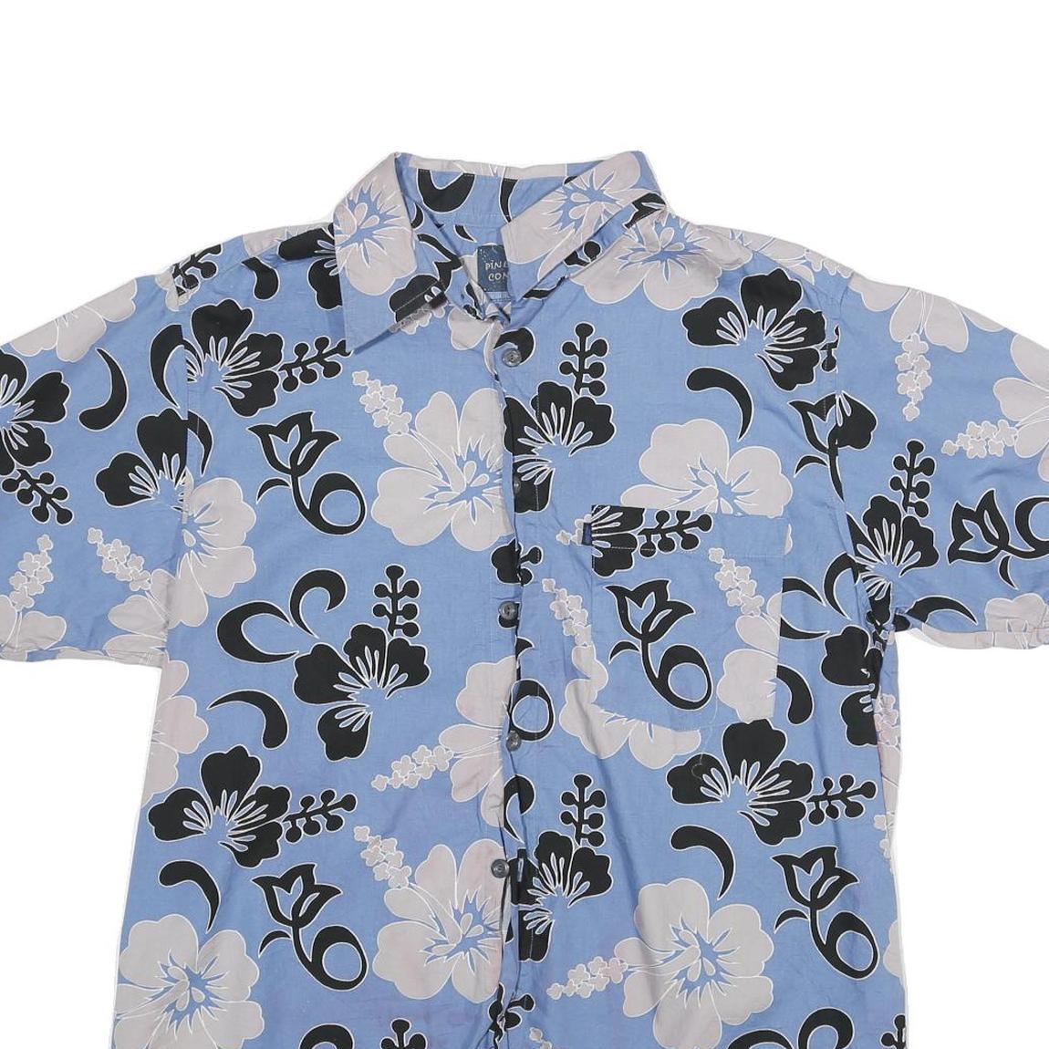 PINEAPPLE CONNECTION Mens Blue & Cream Floral Short Sleeve Shirt M Hawaiian