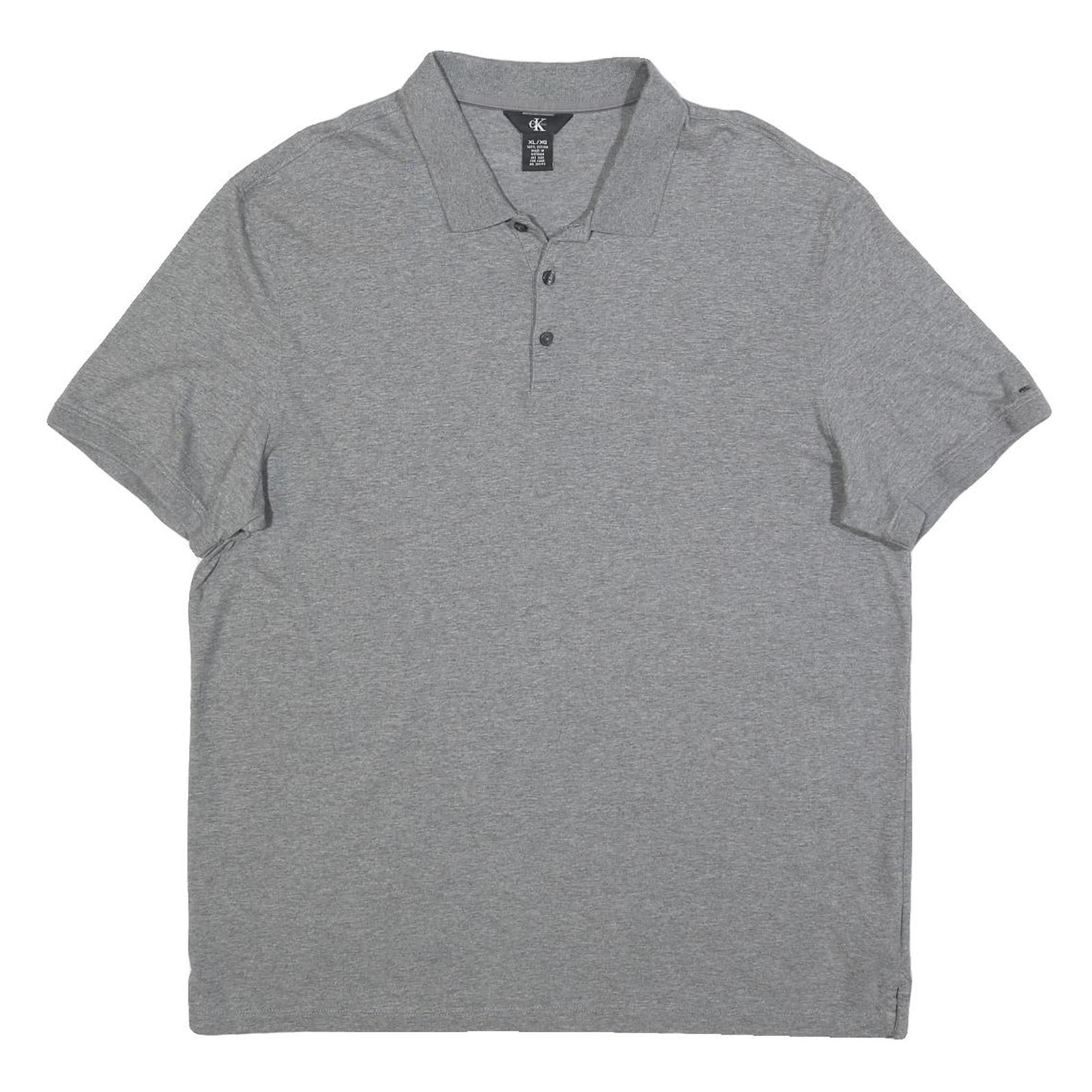 CALVIN KLEIN Mens Grey Polo Shirt XL Cotton Blend Short Sleeve Plain Casual