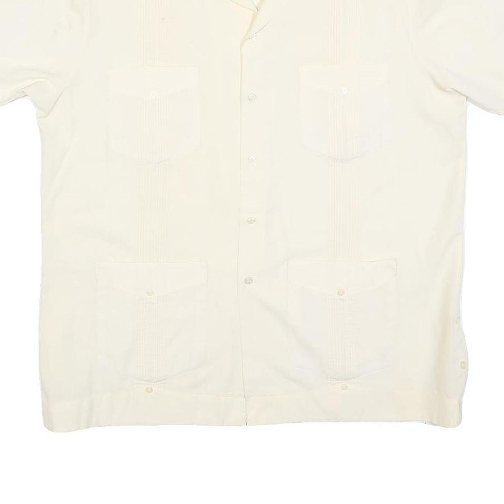 ROMANI Mens Cream & Cotton Blend Shirt L Short Sleeve Button Closure Pockets