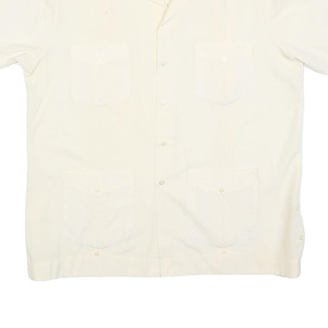 ROMANI Mens Cream & Cotton Blend Shirt L Short Sleeve Button Closure Pockets