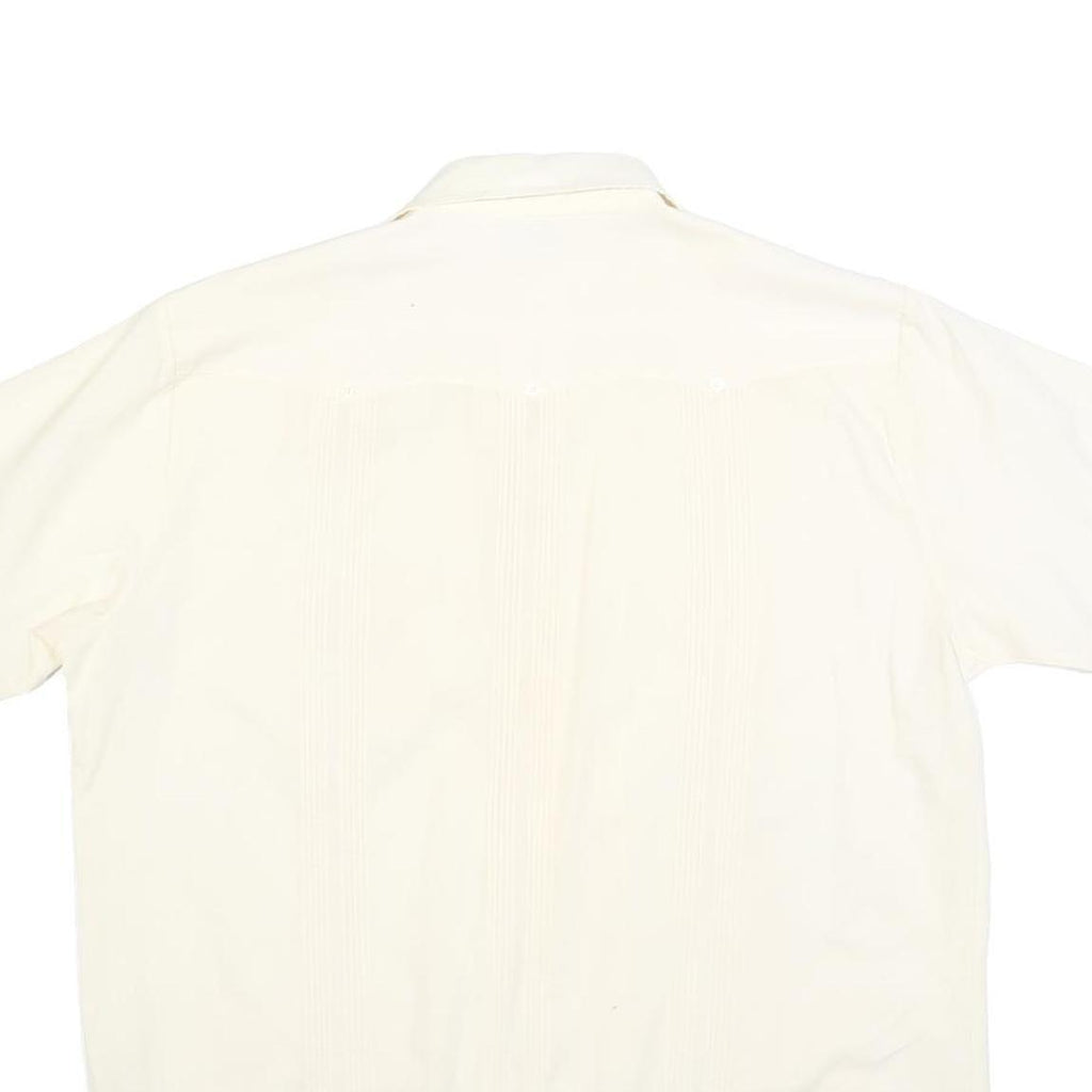 ROMANI Mens Cream & Cotton Blend Shirt L Short Sleeve Button Closure Pockets