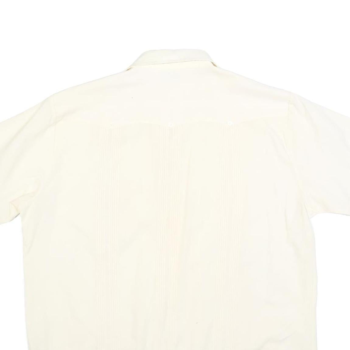 ROMANI Mens Cream & Cotton Blend Shirt L Short Sleeve Button Closure Pockets