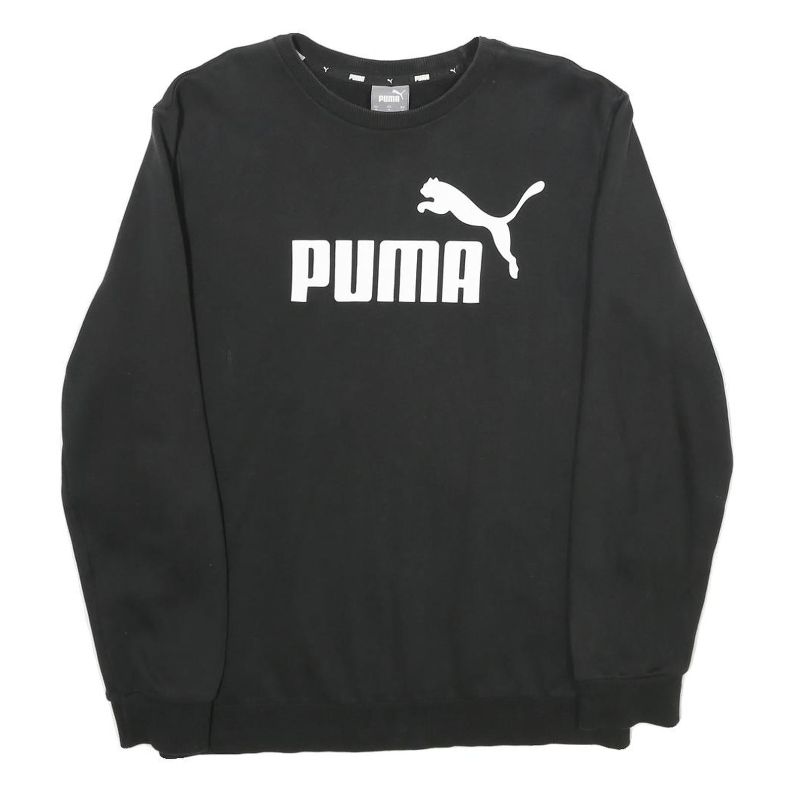 PUMA Mens Black Sweatshirt Crew Neck M Cotton Blend Logo Pullover