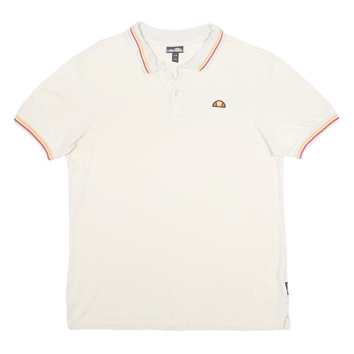 ELLESSE Mens White & Red Short Sleeve Logo Polo Shirt M Classic Cotton