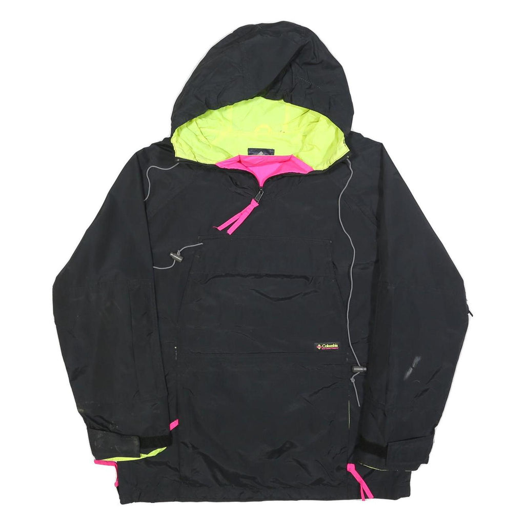 COLUMBIA Mens Black Neon Yellow Hooded Outdoor Jacket S Polyester Blend Zip