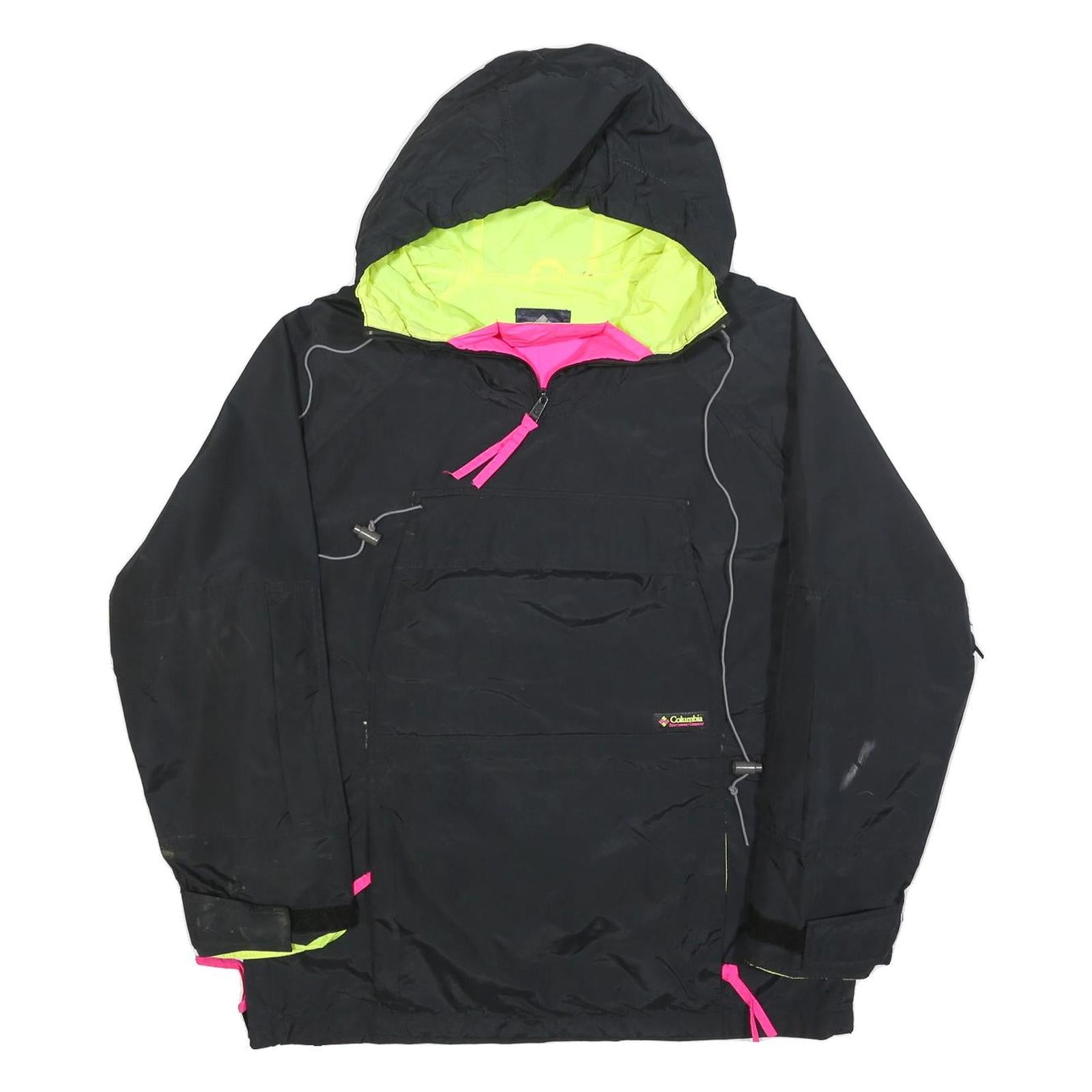COLUMBIA Mens Black Neon Yellow Hooded Outdoor Jacket S Polyester Blend Zip