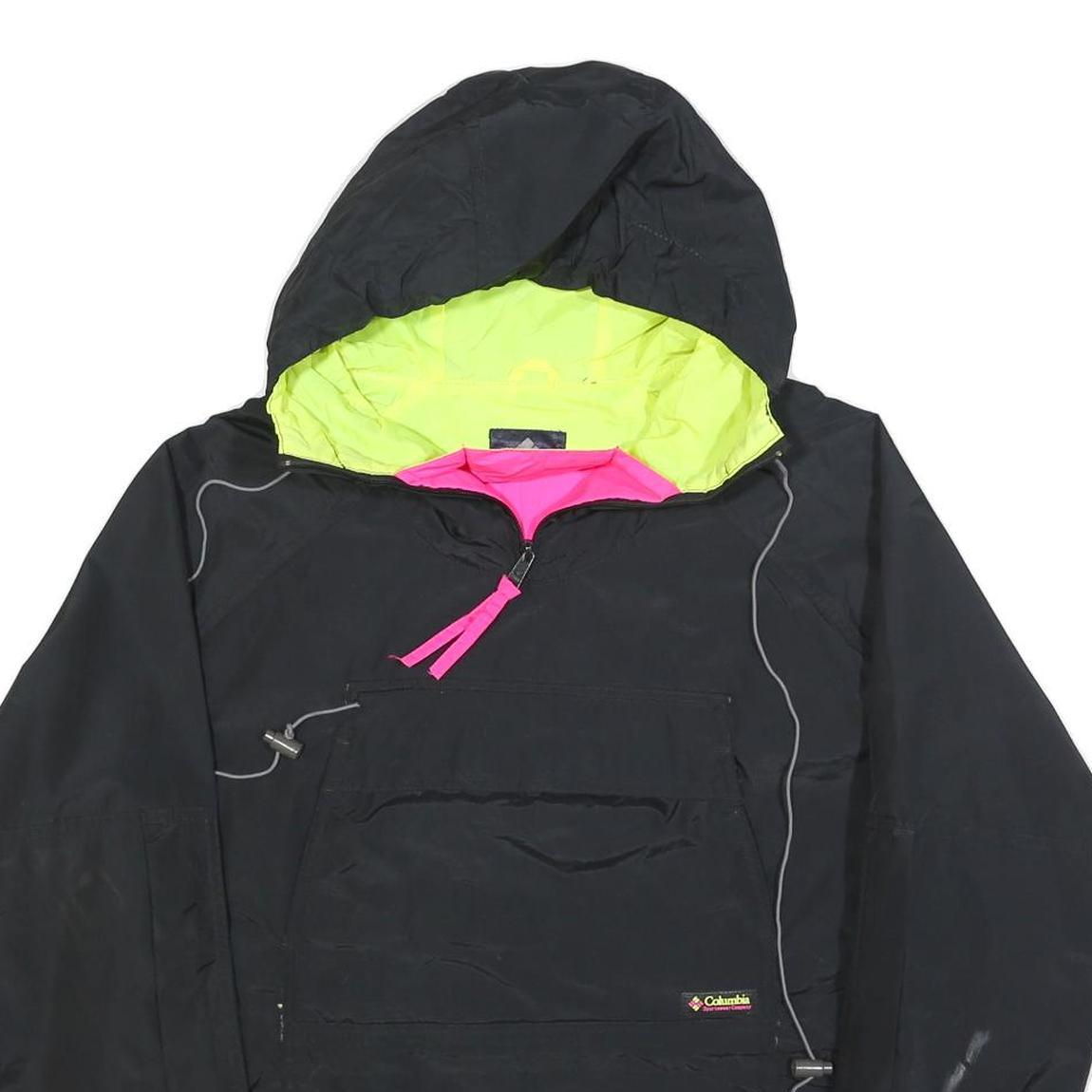 COLUMBIA Mens Black Neon Yellow Hooded Outdoor Jacket S Polyester Blend Zip
