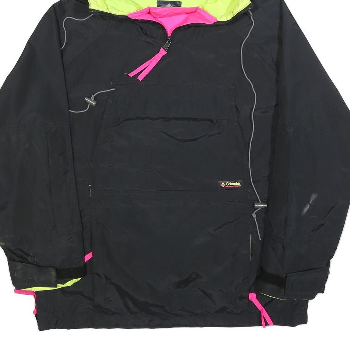 COLUMBIA Mens Black Neon Yellow Hooded Outdoor Jacket S Polyester Blend Zip