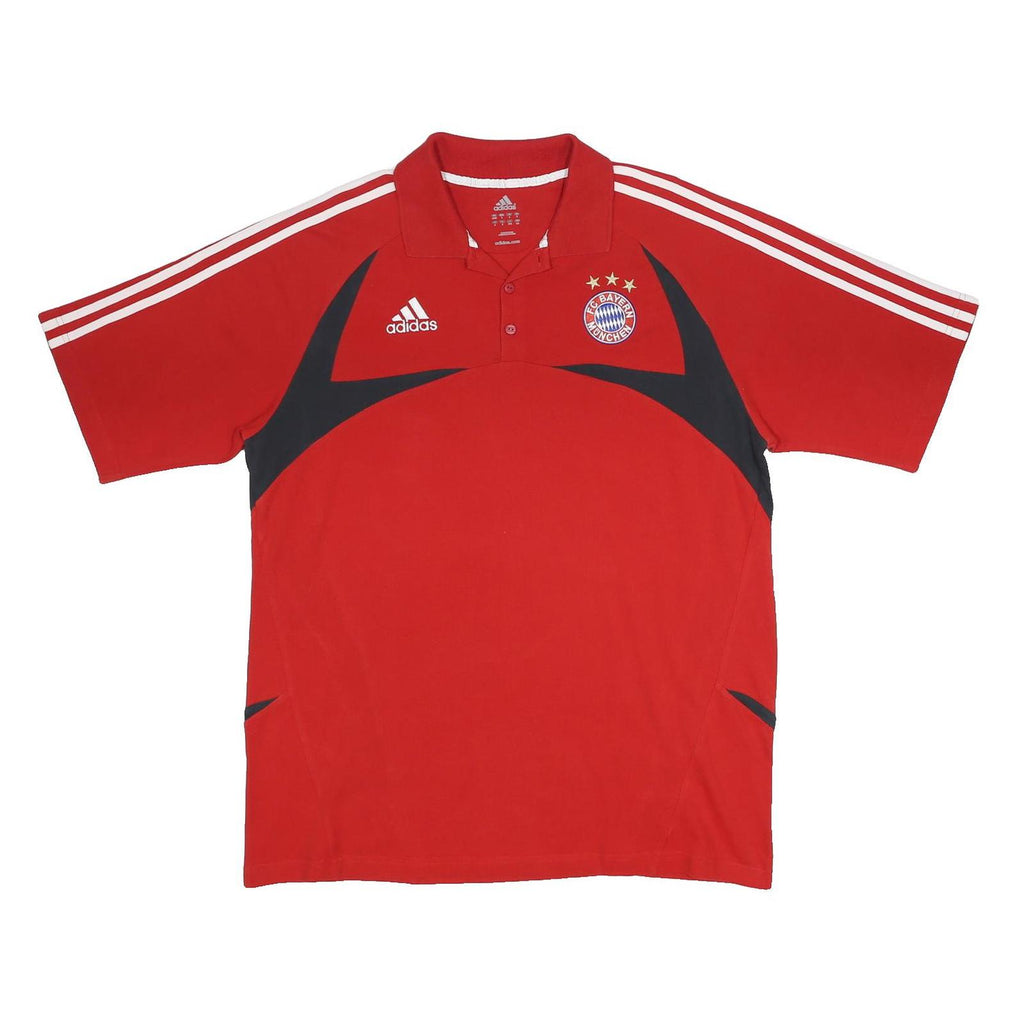 ADIDAS Mens Red & Black FC Bayern Munich Short Sleeve Cotton Polo Shirt L