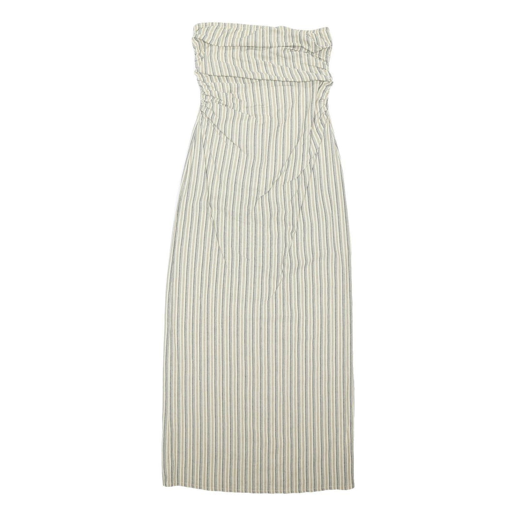 PRETTY LITTLE THING Womens Cream & Blue Striped Strapless Maxi Dress Cotton