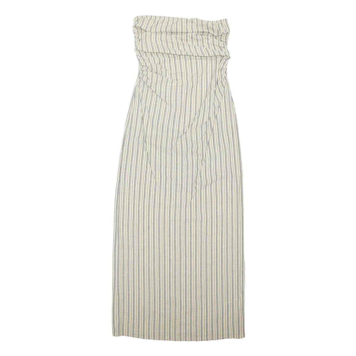 PRETTY LITTLE THING Womens Cream & Blue Striped Strapless Maxi Dress Cotton