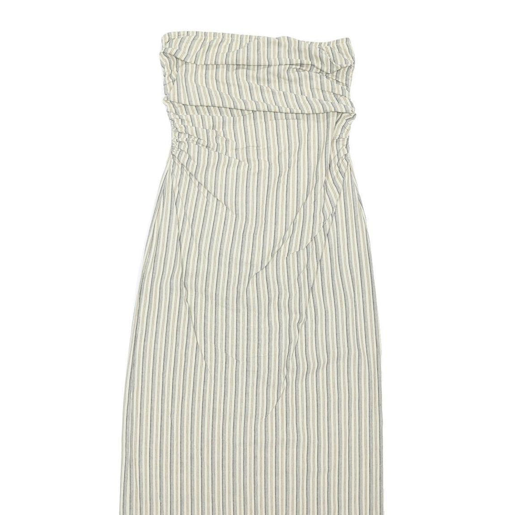 PRETTY LITTLE THING Womens Cream & Blue Striped Strapless Maxi Dress Cotton