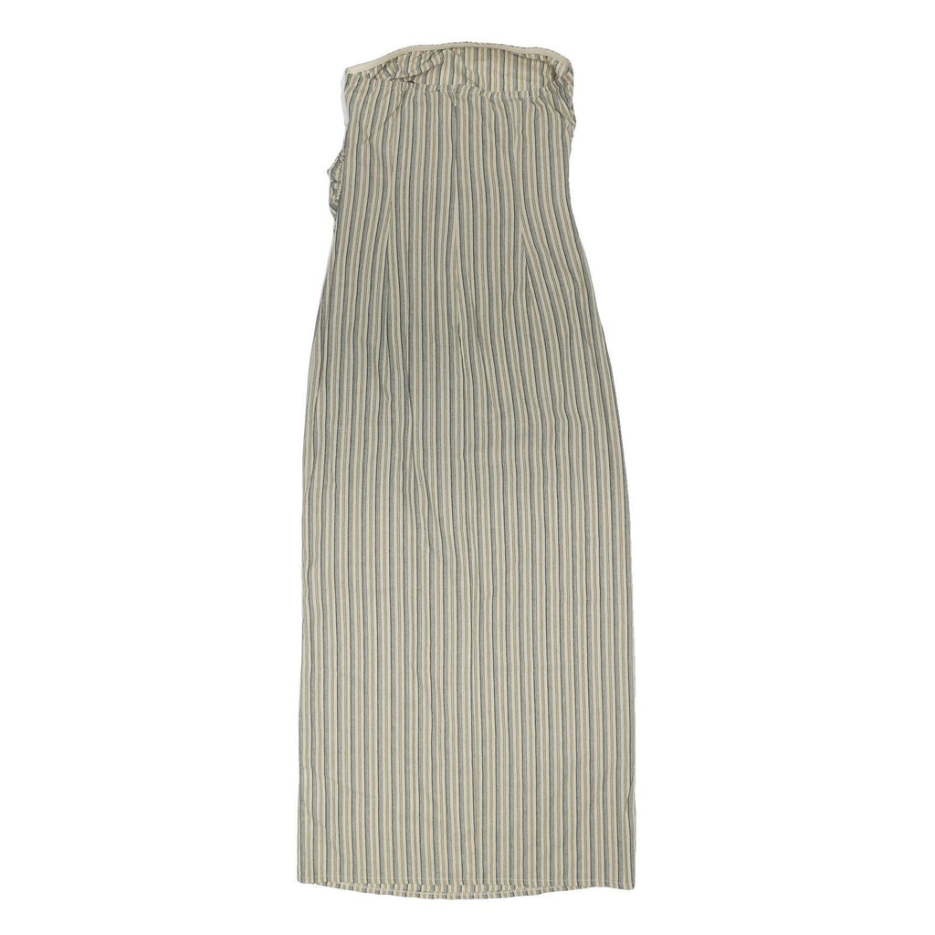 PRETTY LITTLE THING Womens Cream & Blue Striped Strapless Maxi Dress Cotton