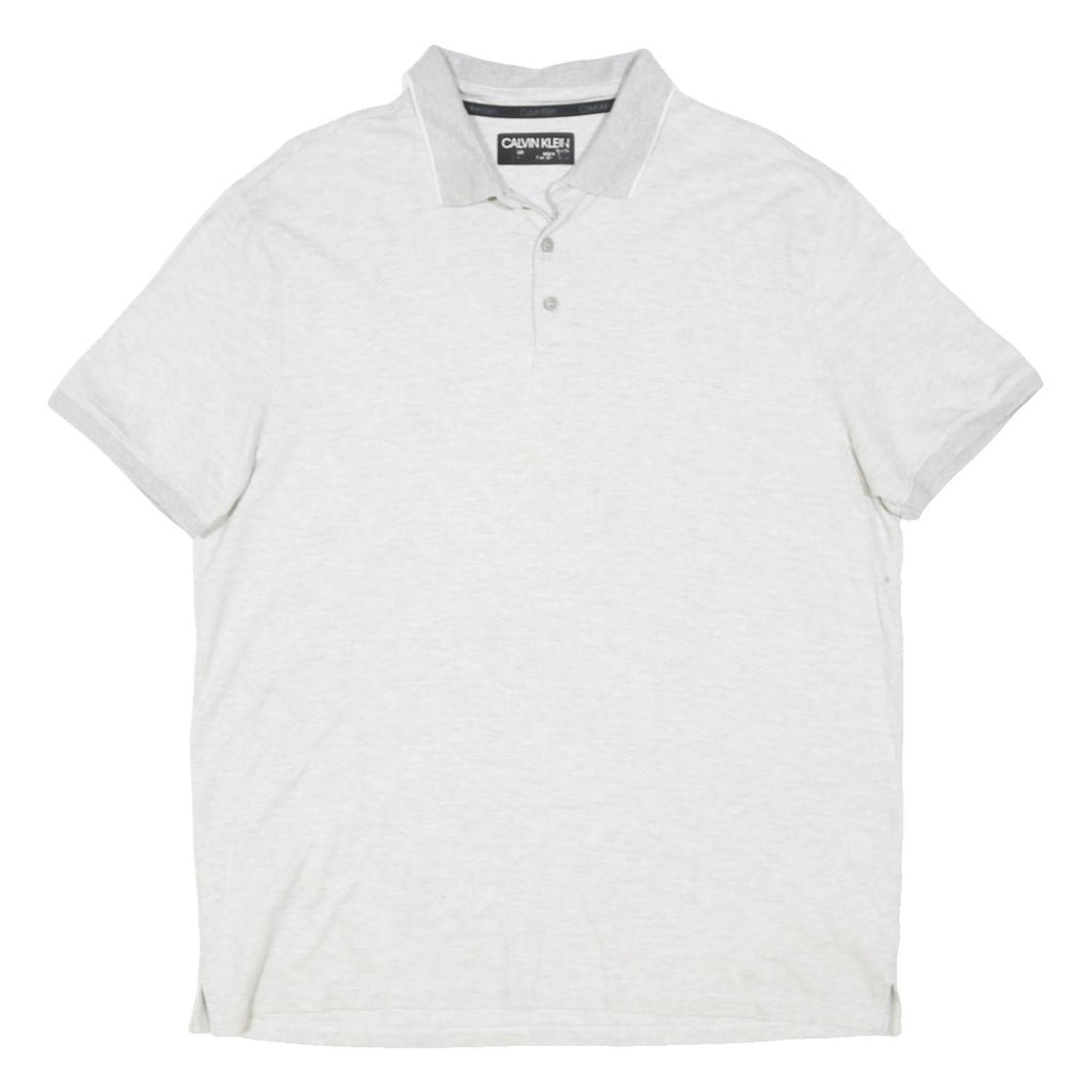 CALVIN KLEIN Mens White XL Short Sleeve Plain Polo Shirt Cotton Blend Classic
