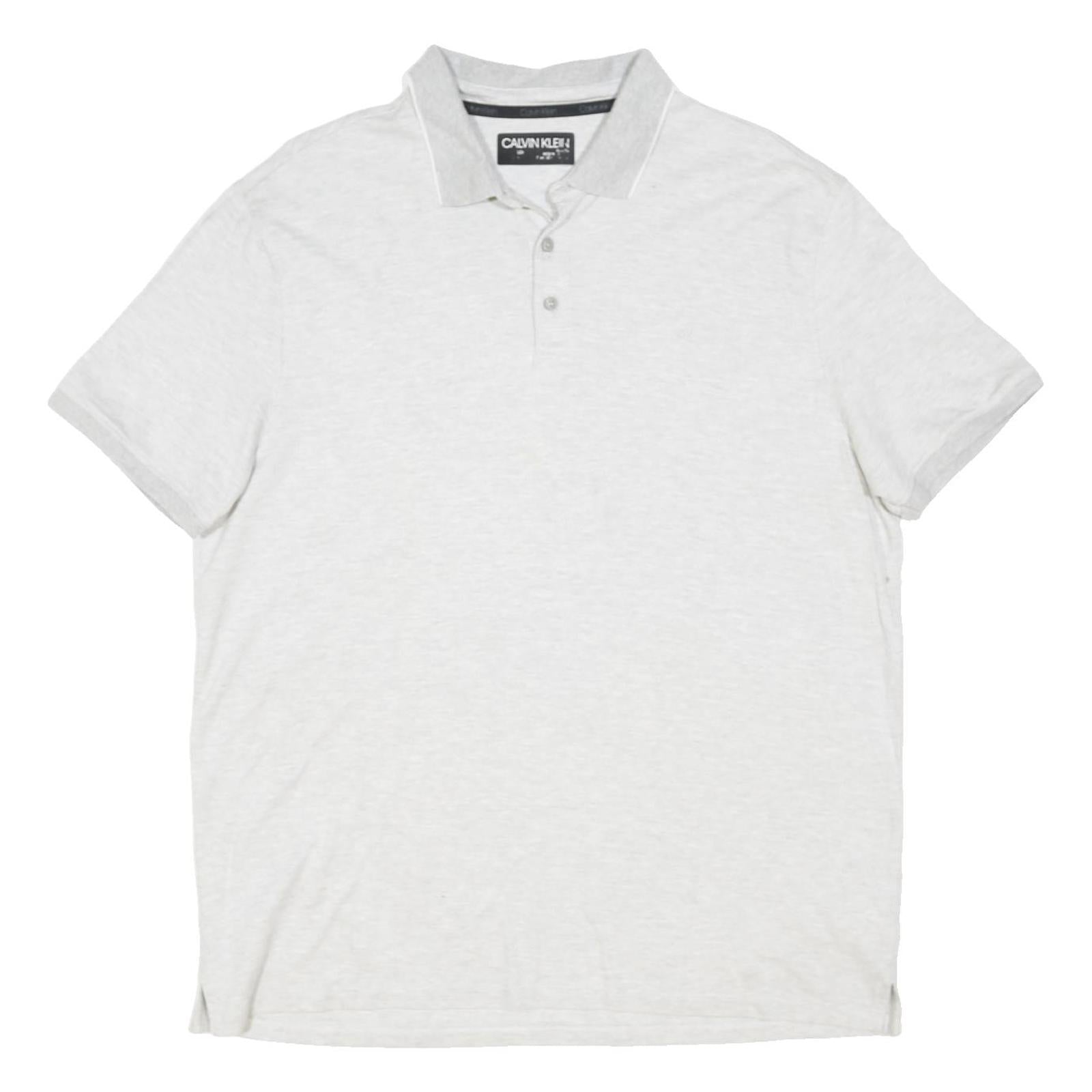 CALVIN KLEIN Mens White XL Short Sleeve Plain Polo Shirt Cotton Blend Classic