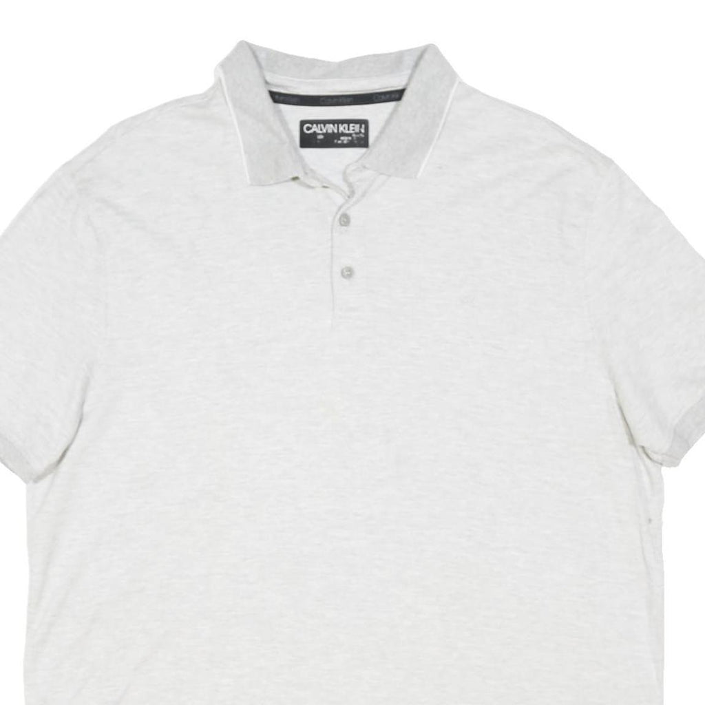 CALVIN KLEIN Mens White XL Short Sleeve Plain Polo Shirt Cotton Blend Classic
