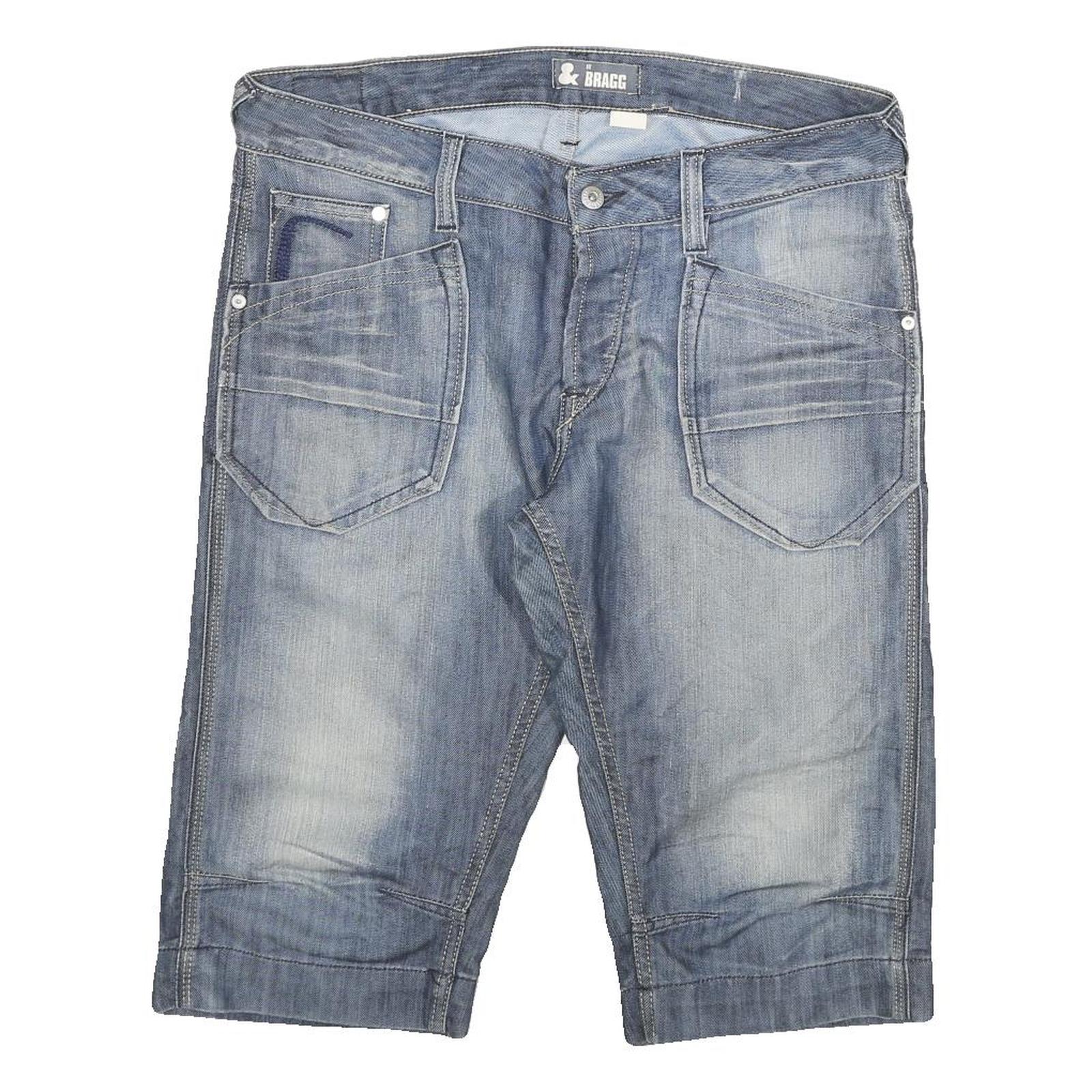 BRAGG Mens Shorts Blue Denim XL W34 Casual Cotton Blend Relaxed Fit