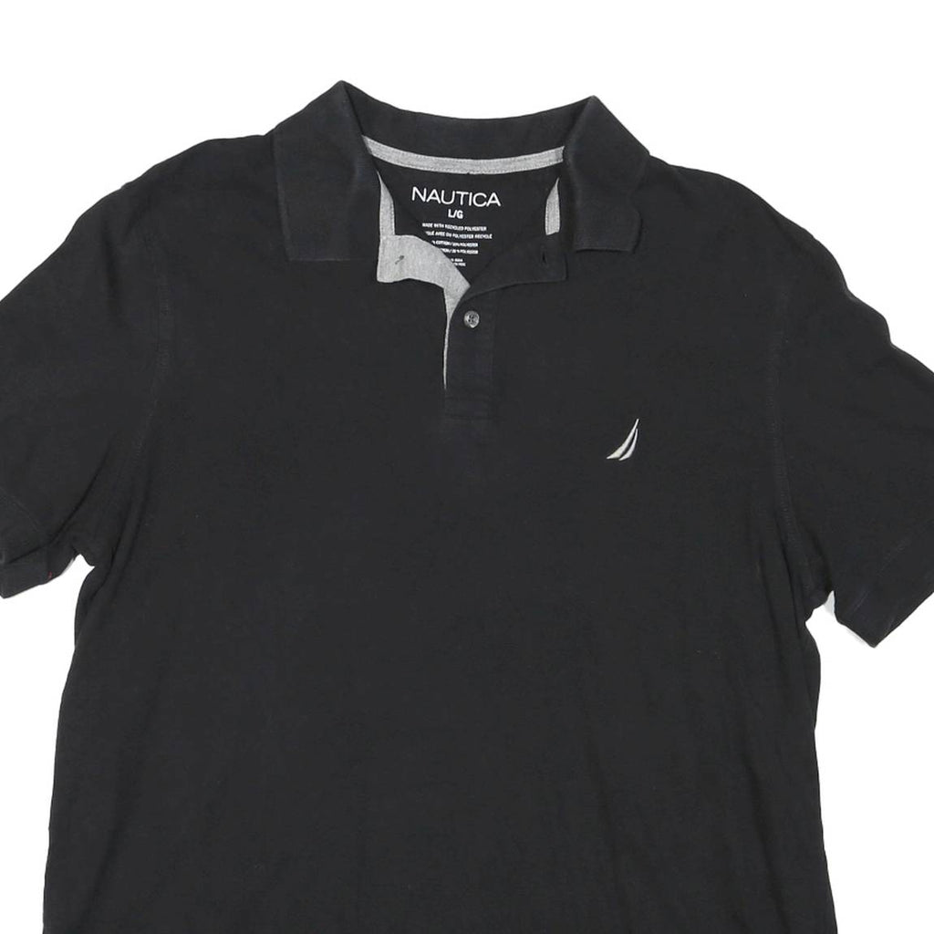 NAUTICA Mens Black Short Sleeve Plain Polo Shirt L Cotton Casual