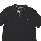 NAUTICA Mens Black Short Sleeve Plain Polo Shirt L Cotton Casual