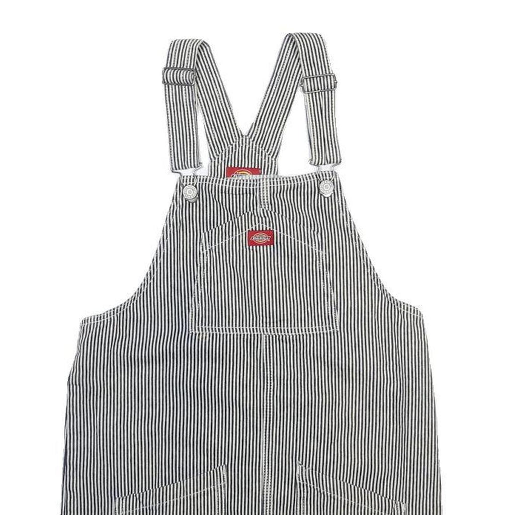 DICKIES Girls Black & White Pinstripe Day Cotton Pinafore Dress L Workwear