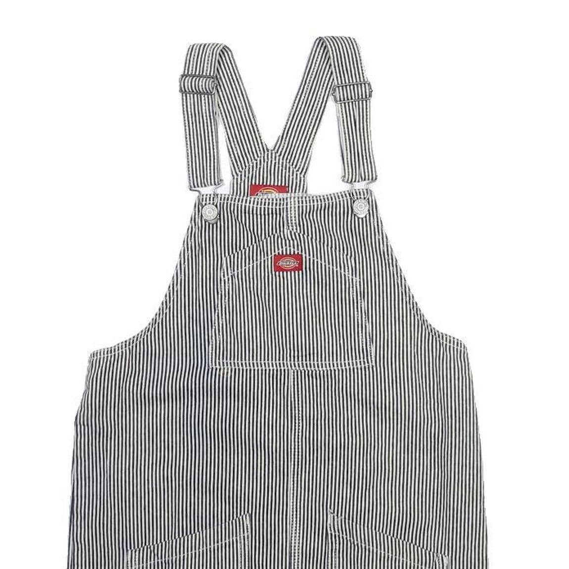 DICKIES Girls Black & White Pinstripe Day Cotton Pinafore Dress L Workwear