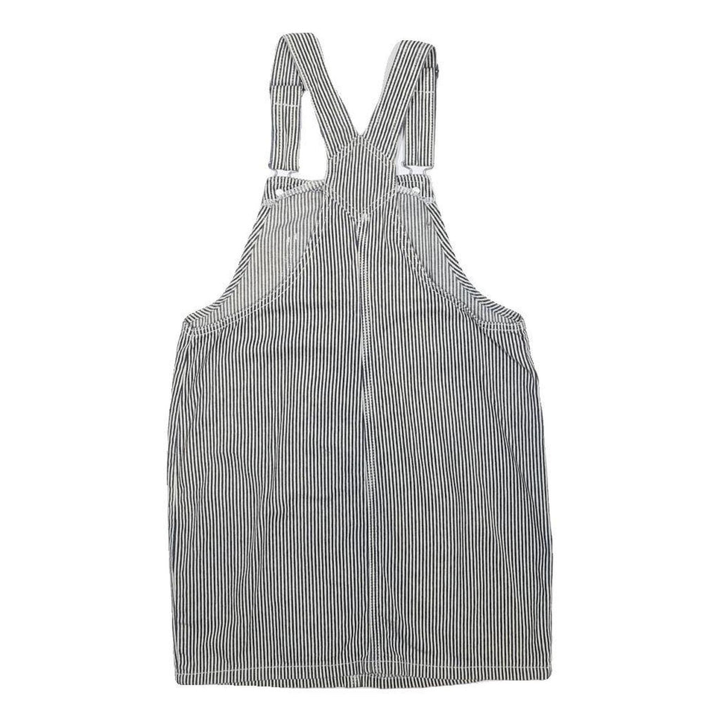 DICKIES Girls Black & White Pinstripe Day Cotton Pinafore Dress L Workwear