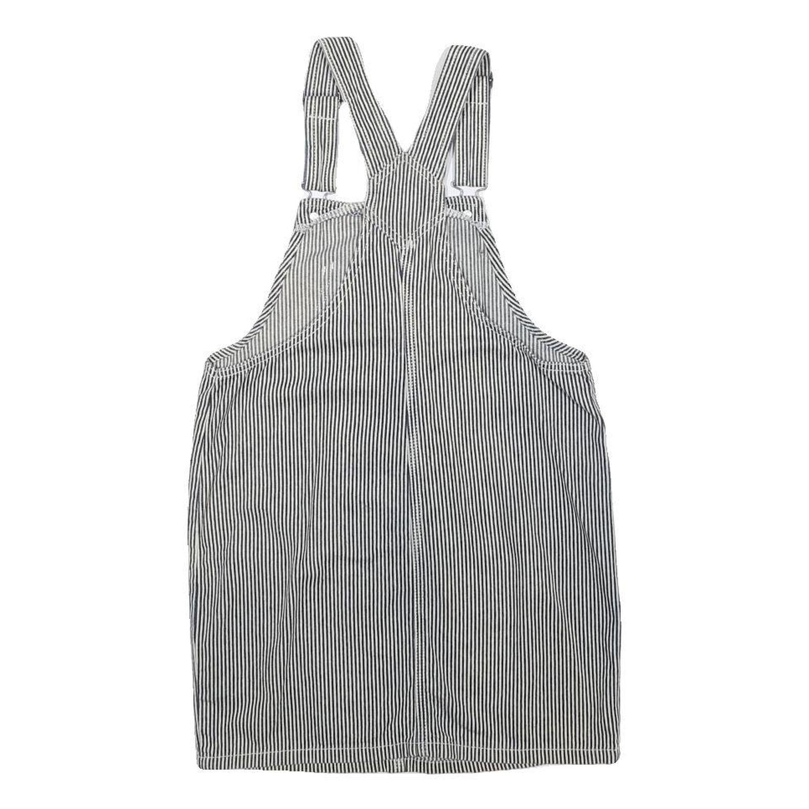DICKIES Girls Black & White Pinstripe Day Cotton Pinafore Dress L Workwear