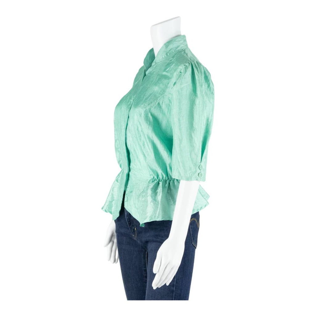 Womens Blouse Blue Collared 3/4 Sleeve L