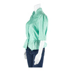 Womens Blouse Blue Collared 3/4 Sleeve L
