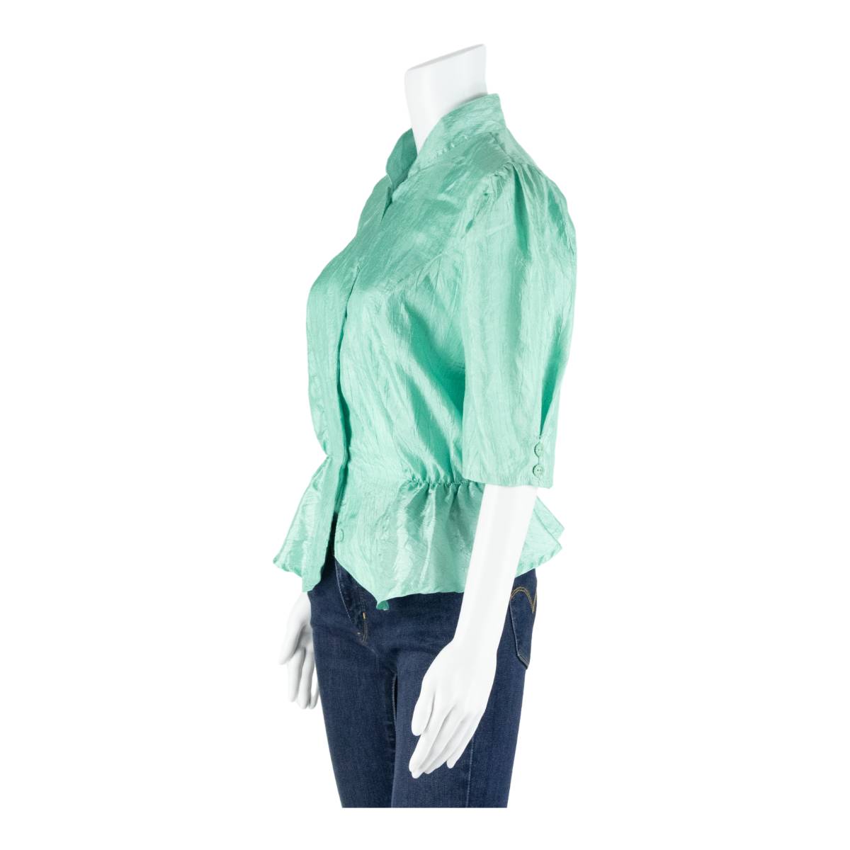 Womens Blouse Blue Collared 3/4 Sleeve L