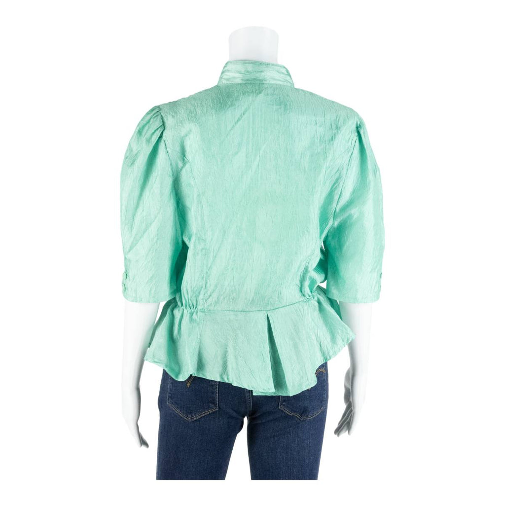 Womens Blouse Blue Collared 3/4 Sleeve L