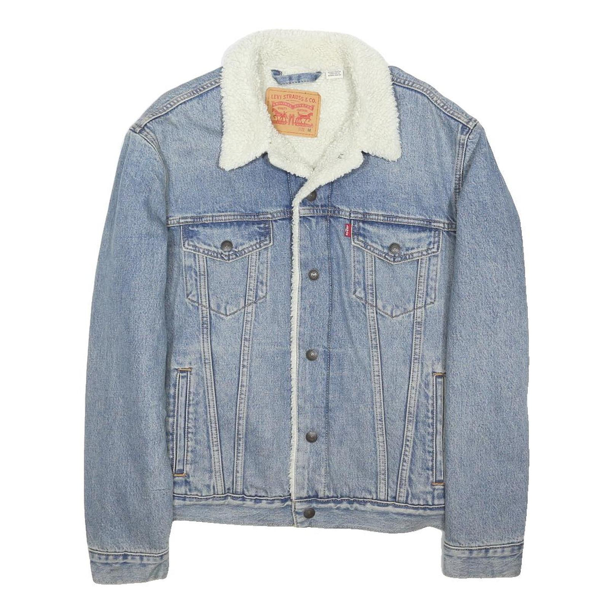 LEVI'S Mens Blue Denim Sherpa Collar Jacket M Cotton Blend Classic Button