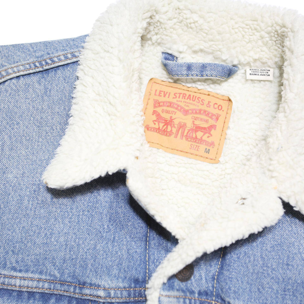 LEVI'S Mens Blue Denim Sherpa Collar Jacket M Cotton Blend Classic Button