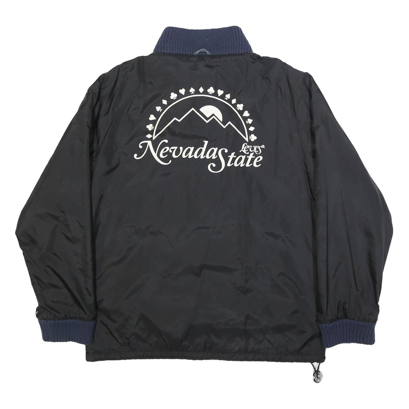 LEVI'S Mens Black & Navy Nevada State Jacket L Synthetic Plain Zip Casual