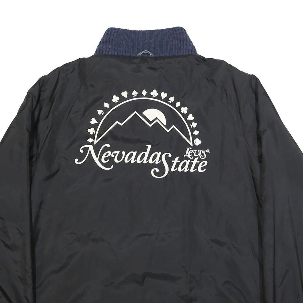 LEVI'S Mens Black & Navy Nevada State Jacket L Synthetic Plain Zip Casual