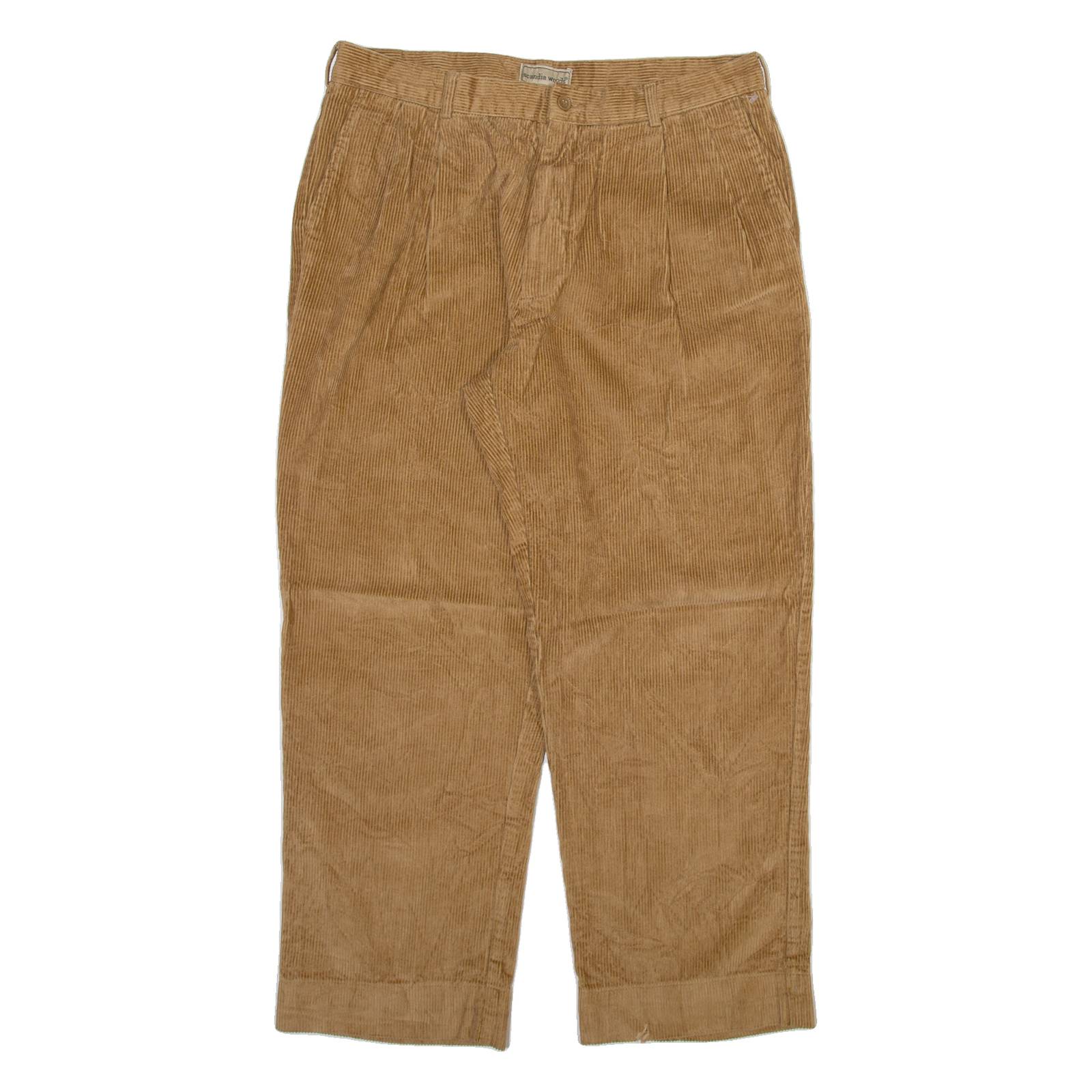 SCANDIA WOODS Mens Corduroy Trousers Beige Relaxed Straight W34 L28