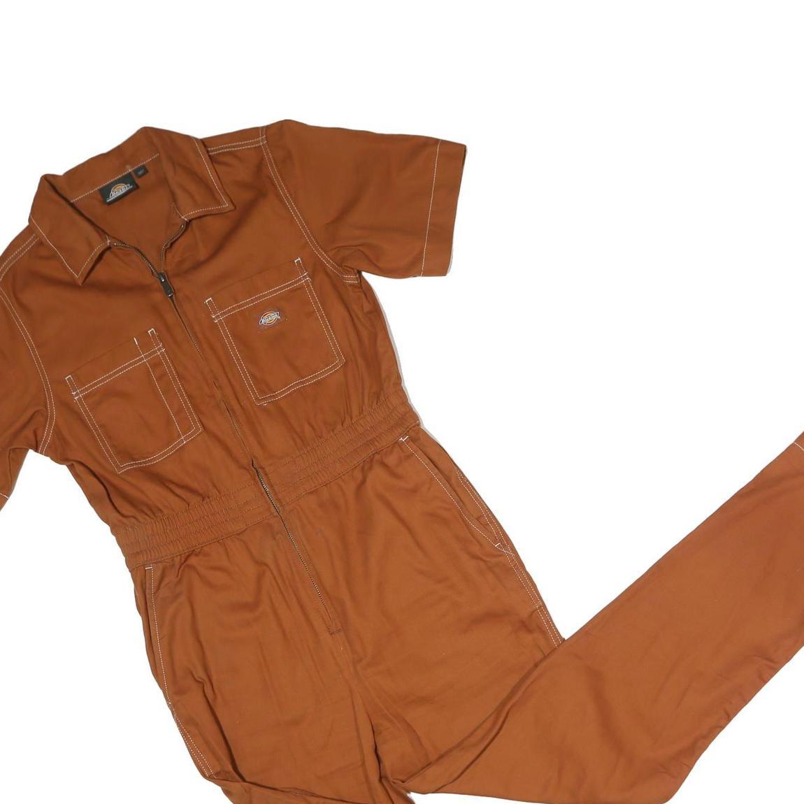 DICKIES Womens Brown Dungarees Slim Polyester Blend Size S W30 L30 Workwear